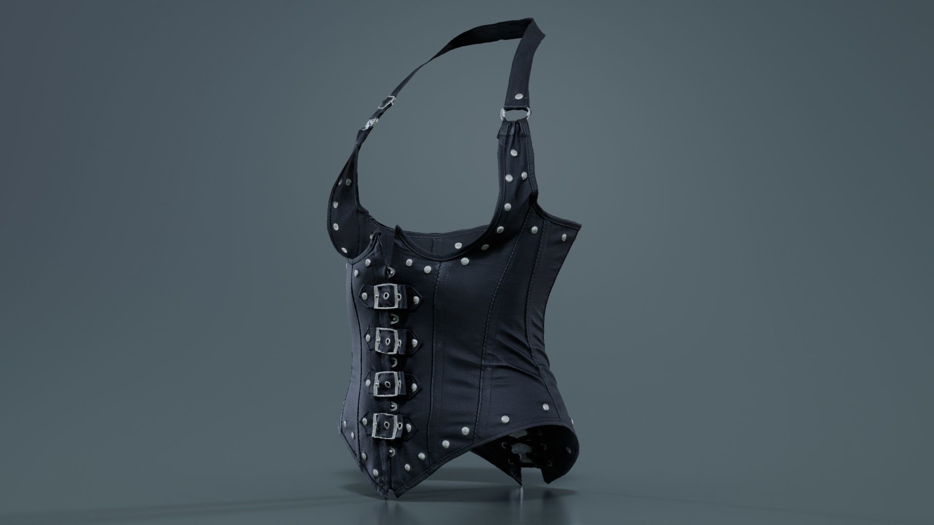 Front Buckles Corset Low-poly 3D model_1