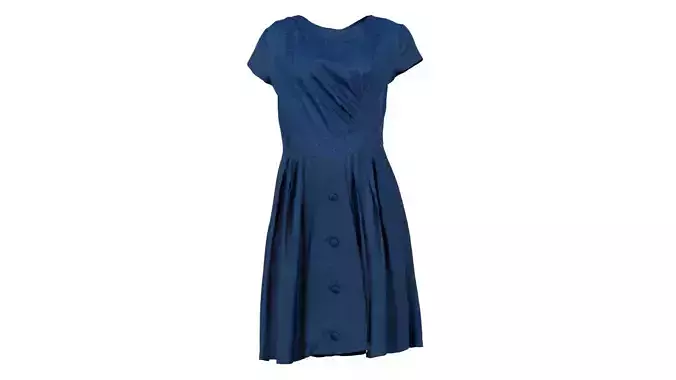 Blue Speckled Button Dress Low-poly 3D model