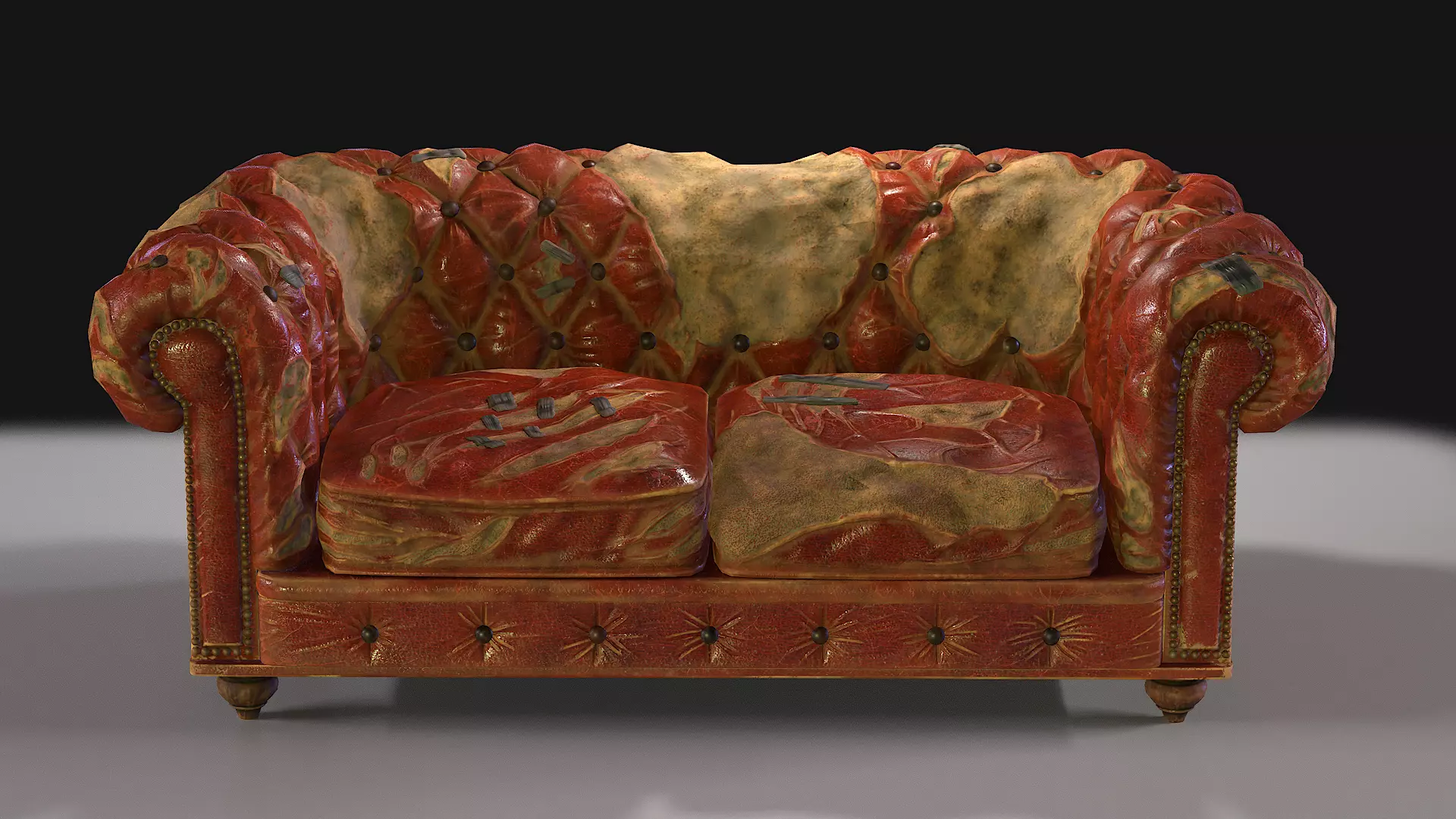 Chesterfield Sofa Damaged Low-poly 3D model