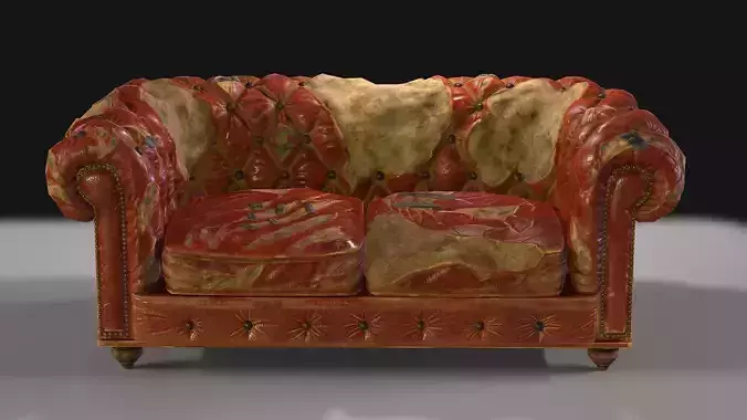 Chesterfield Sofa Damaged Low-poly 3D model