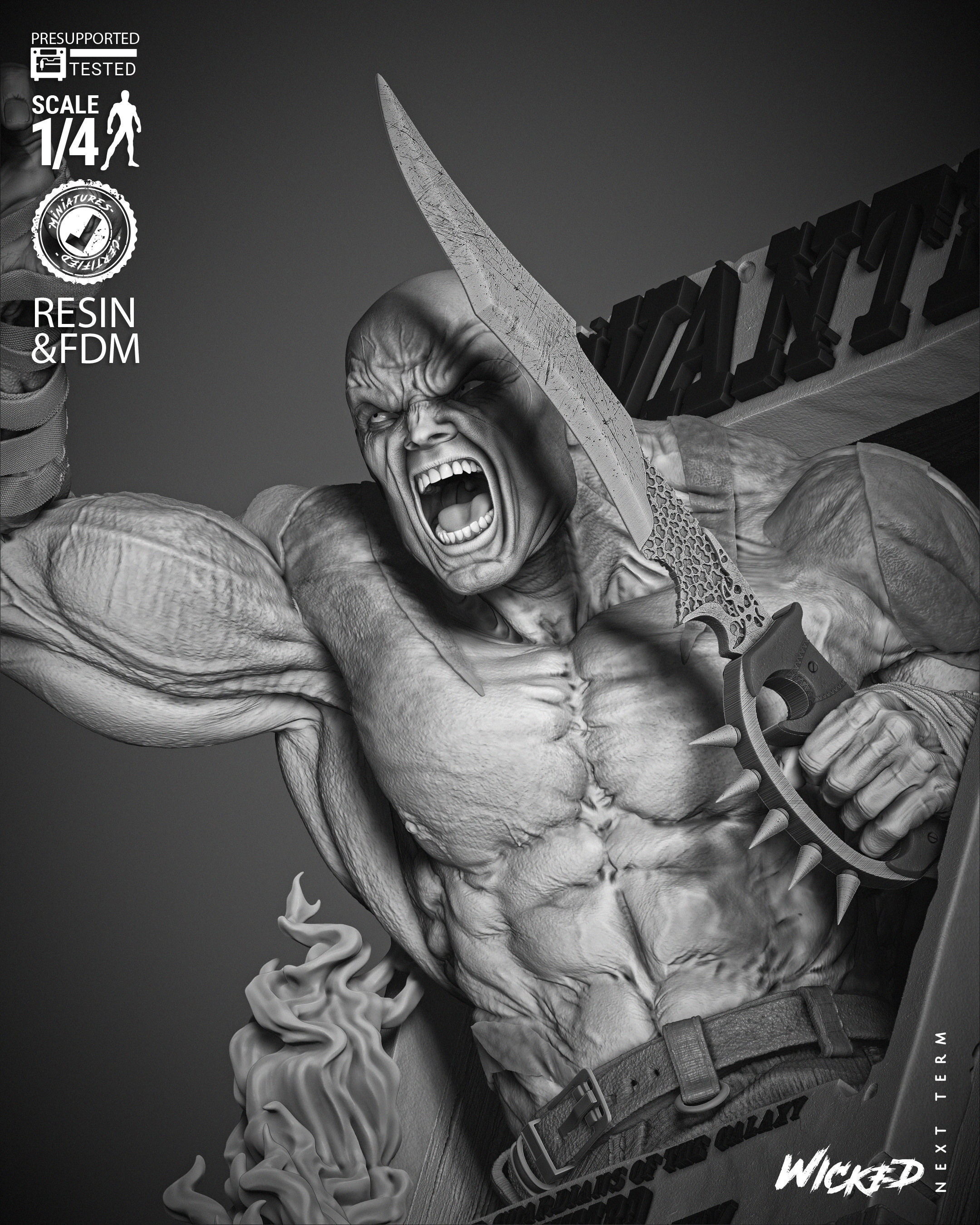 Wicked Marvel Drax Poster Bust 3D print model_37