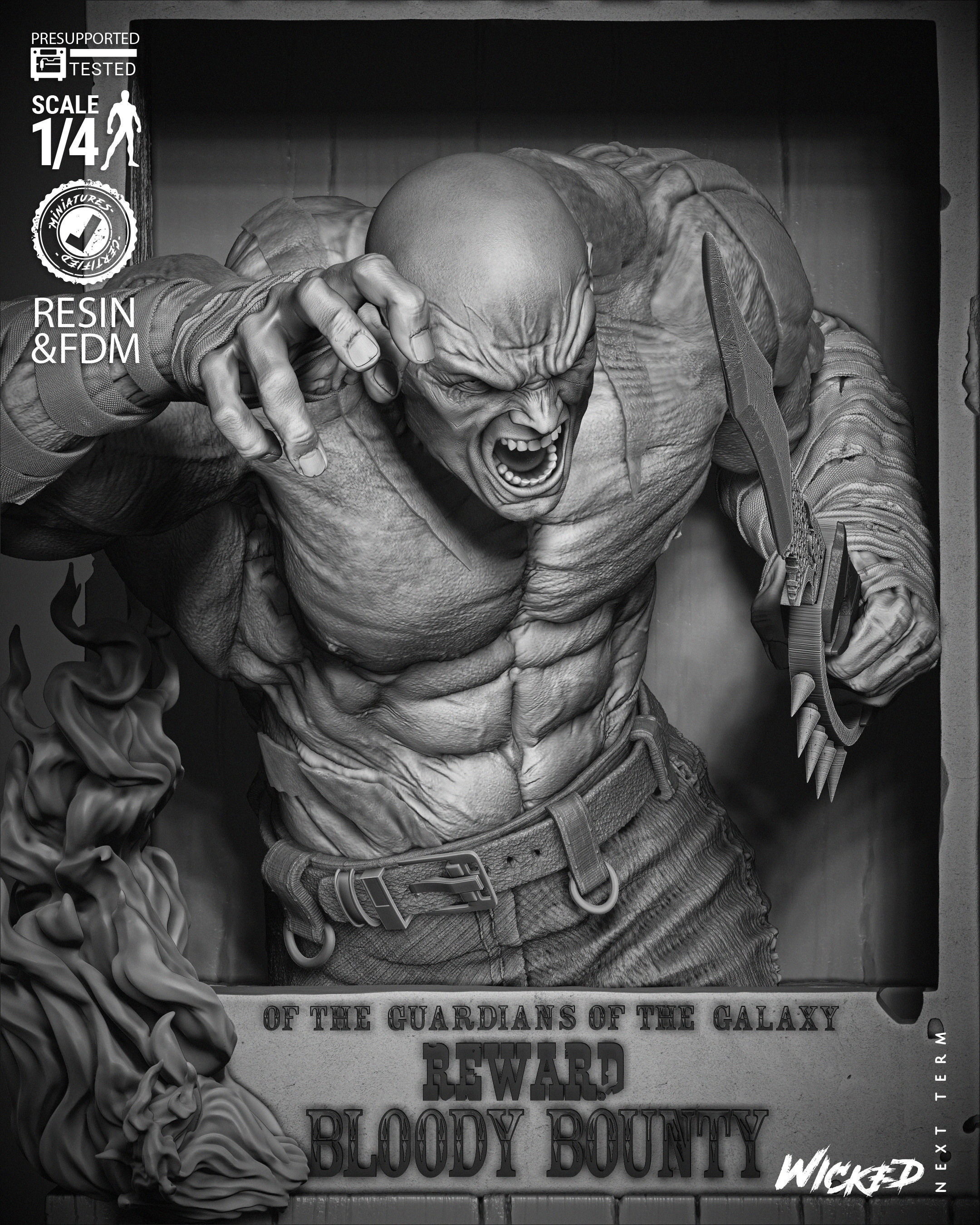 Wicked Marvel Drax Poster Bust 3D print model_26