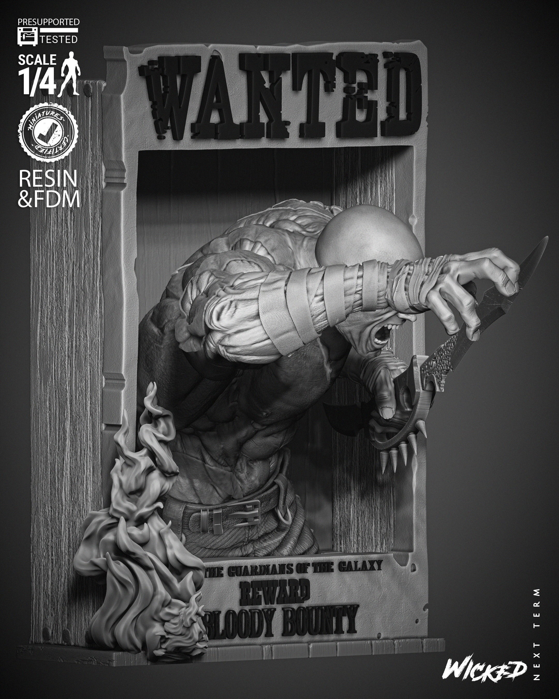 Wicked Marvel Drax Poster Bust 3D print model_1