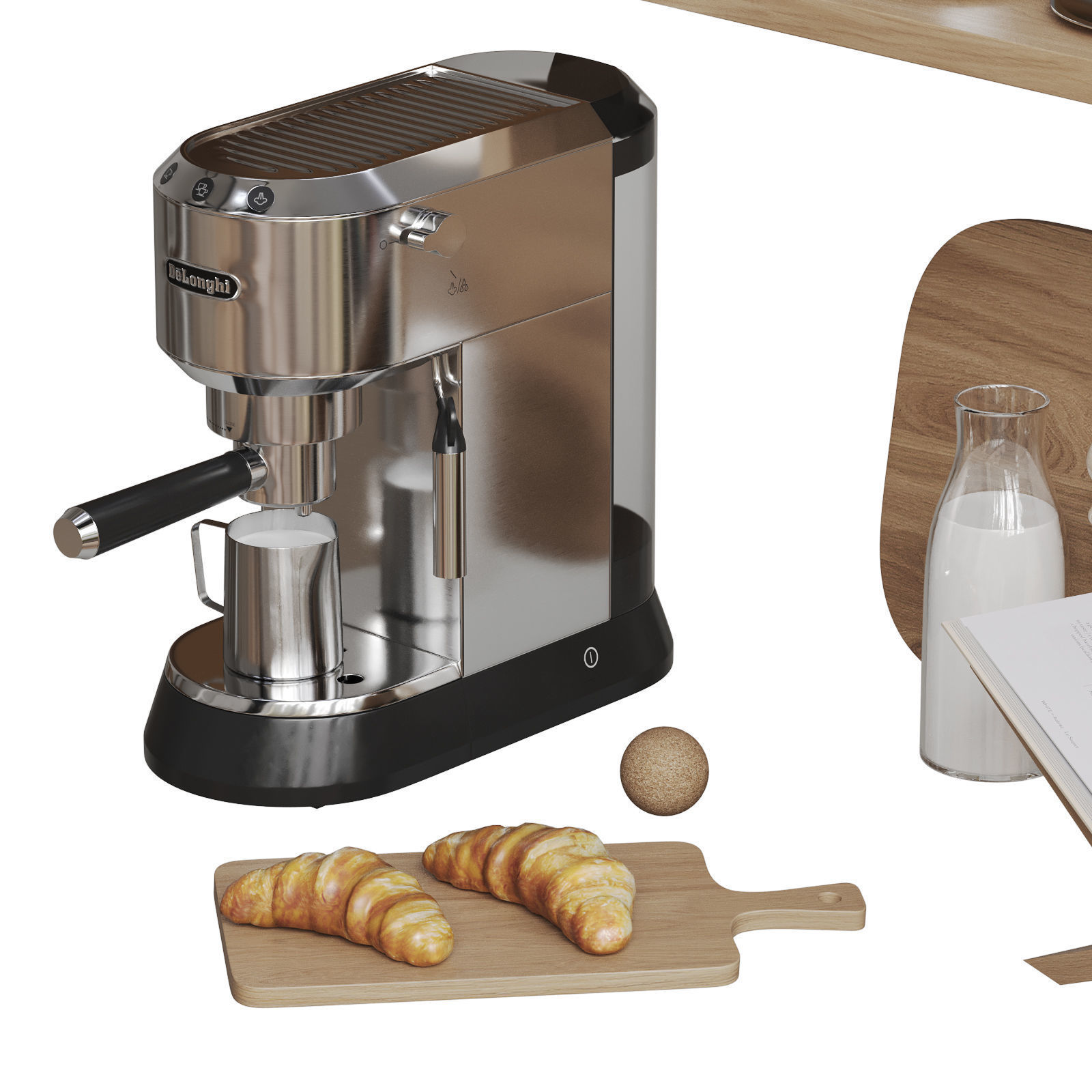 Kitchen Decor With Coffee Machine and Croissants 3D model_2
