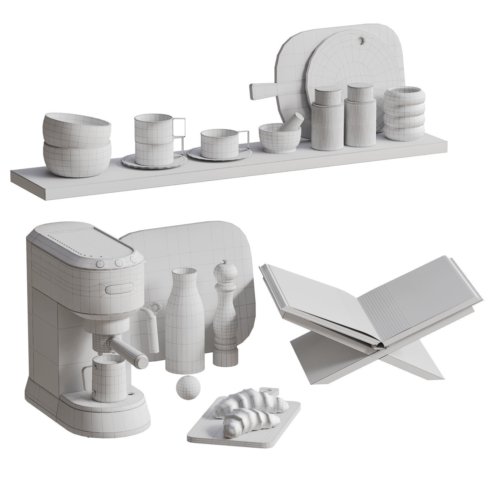 Kitchen Decor With Coffee Machine and Croissants 3D model_6