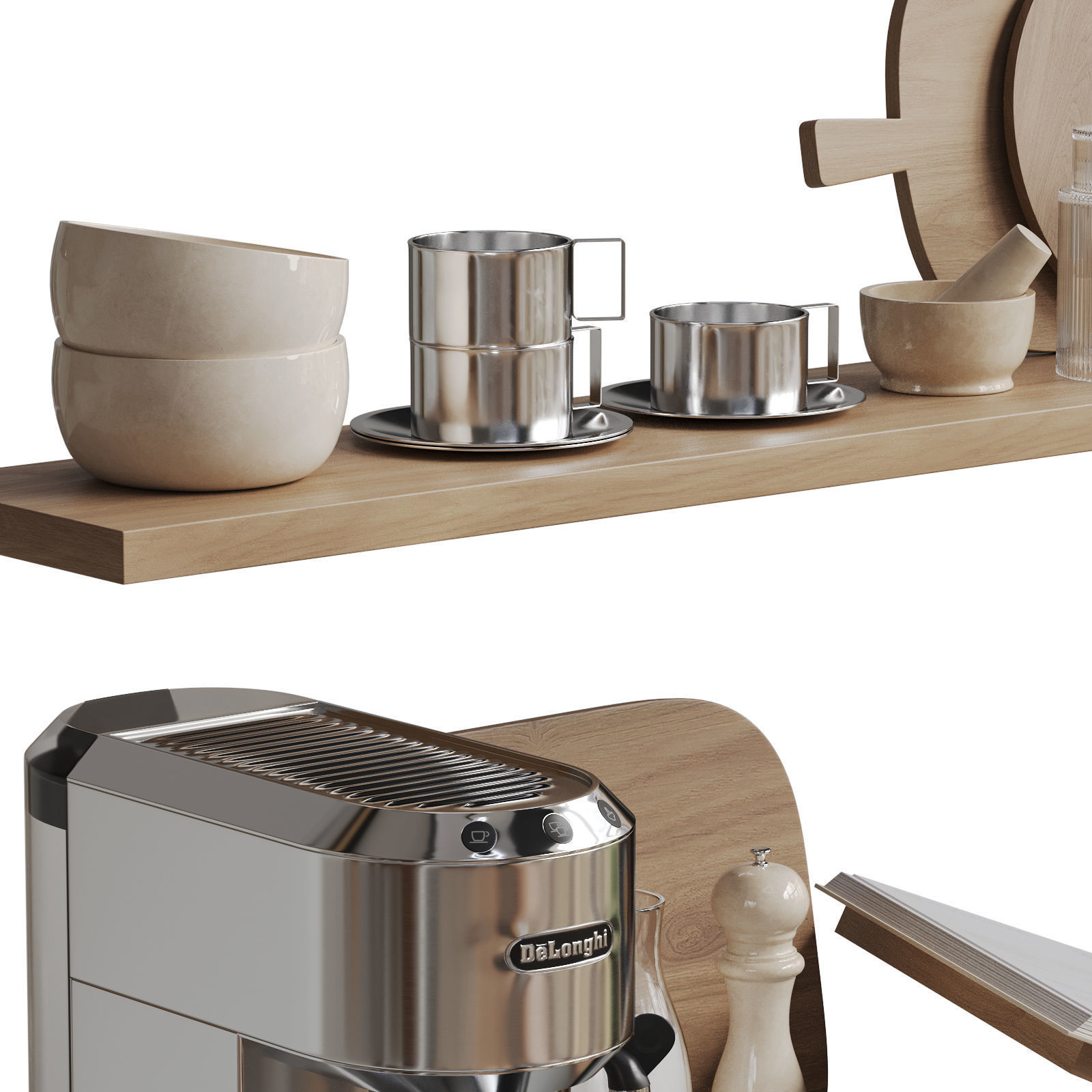 Kitchen Decor With Coffee Machine and Croissants 3D model_5