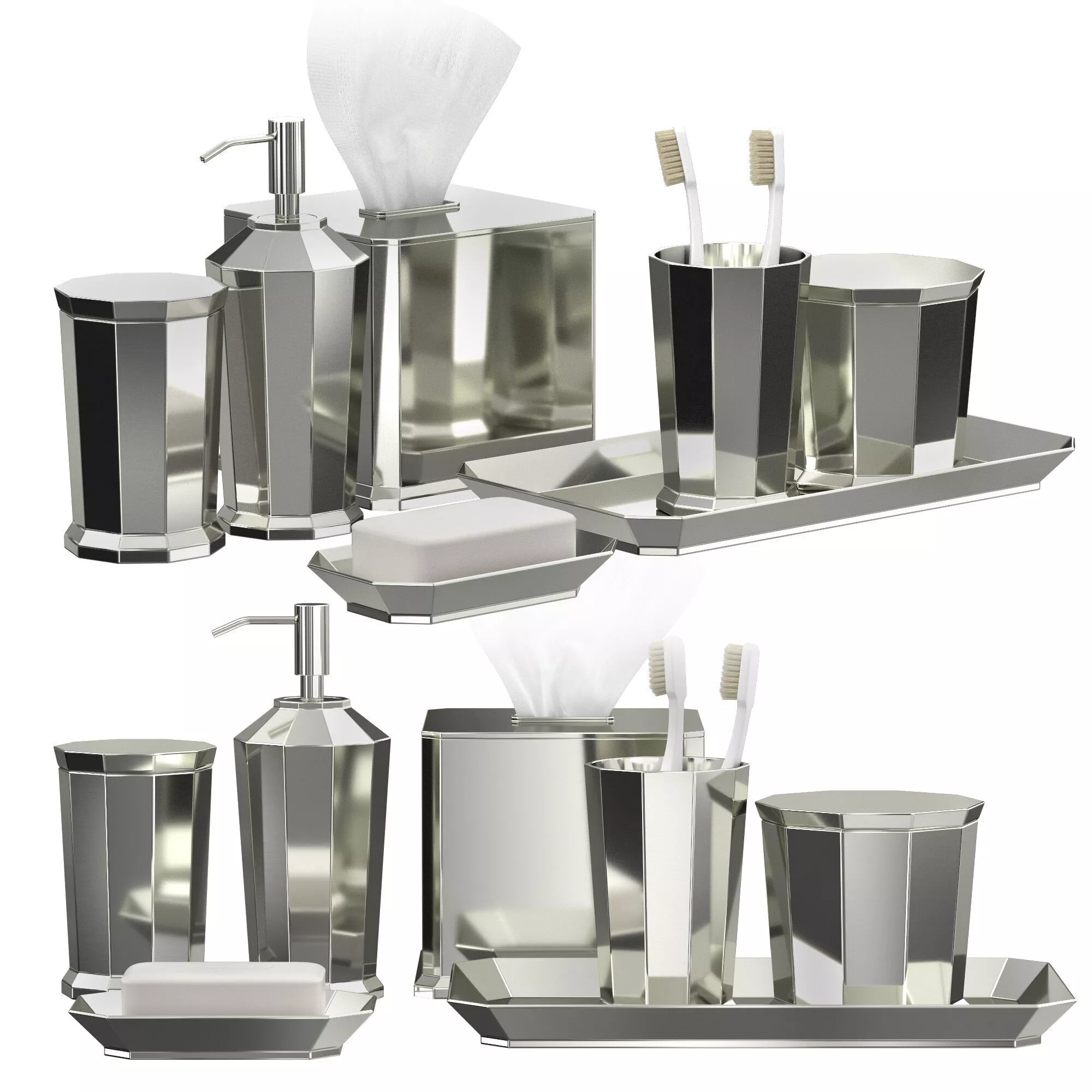 Faceted Metal Bath Accessories Nickel 3D model