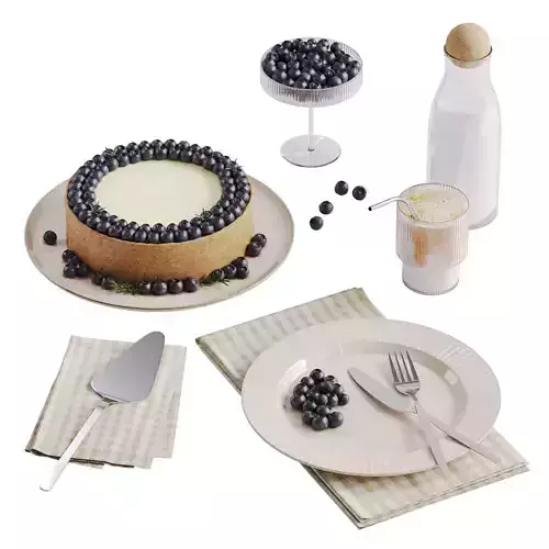 Cheesecake With Blueberries and Coffee Decor