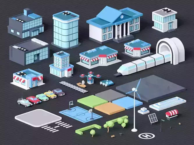 City asset pack  lowpoly  isometric   3D model