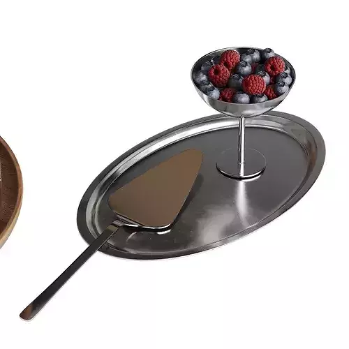 Tea Set With Cheesecake And Fruits 3D model 3