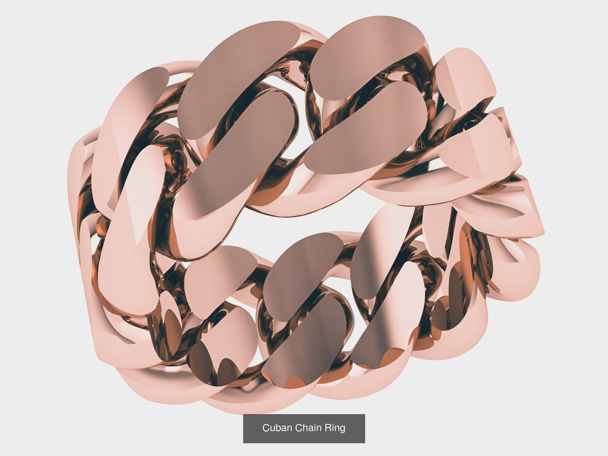 12 Monaco Cuban Chain Plain gold band ring  3D Model Collection_9