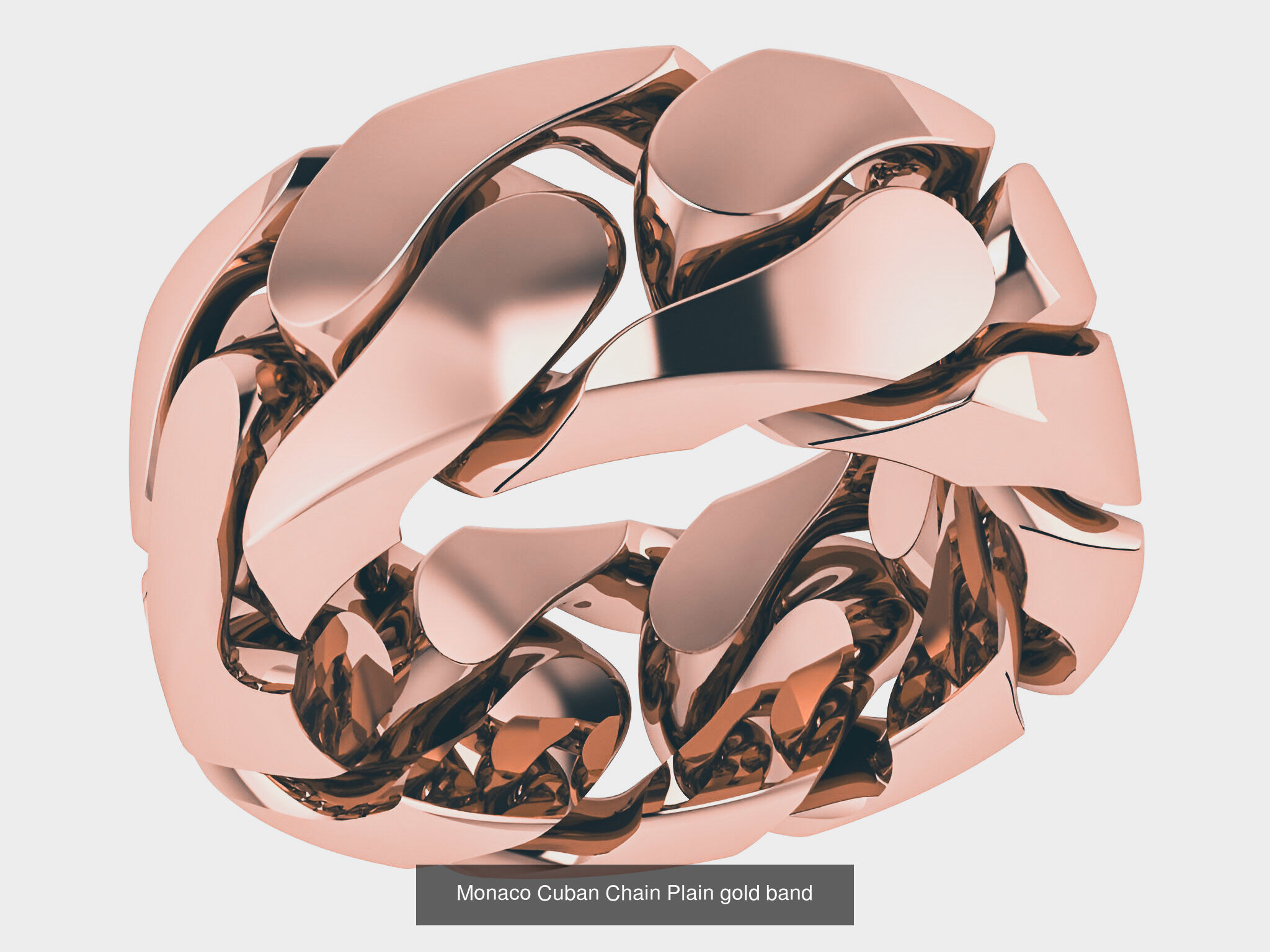 12 Monaco Cuban Chain Plain gold band ring  3D Model Collection_6