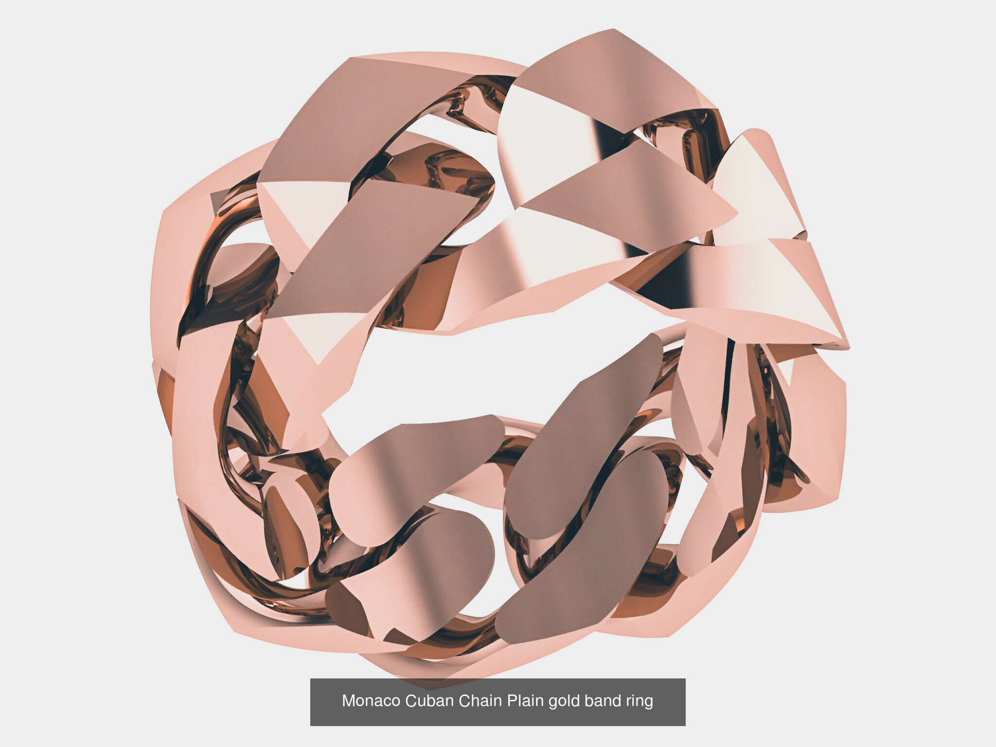 12 Monaco Cuban Chain Plain gold band ring  3D Model Collection_10