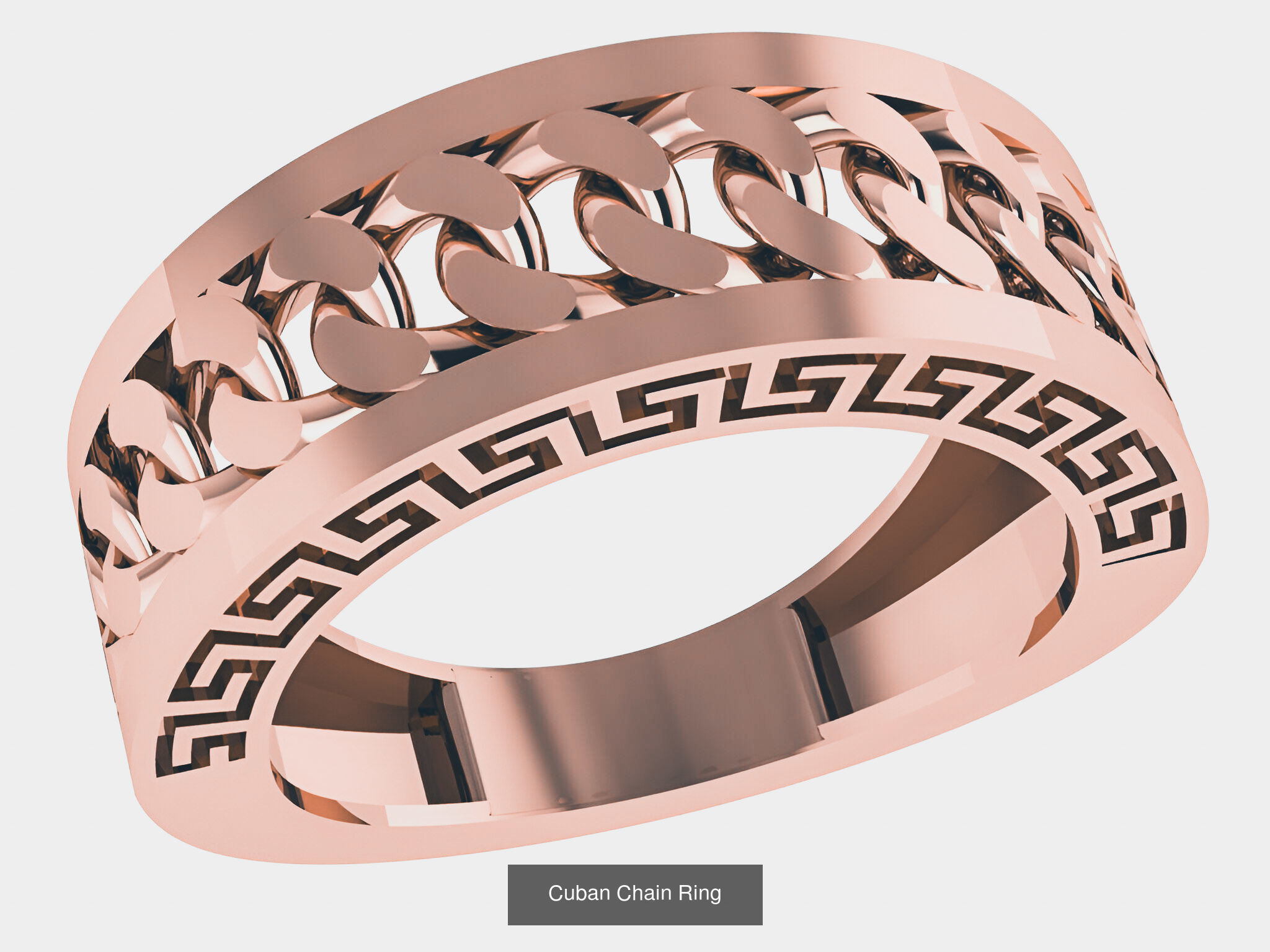 12 Monaco Cuban Chain Plain gold band ring  3D Model Collection_5