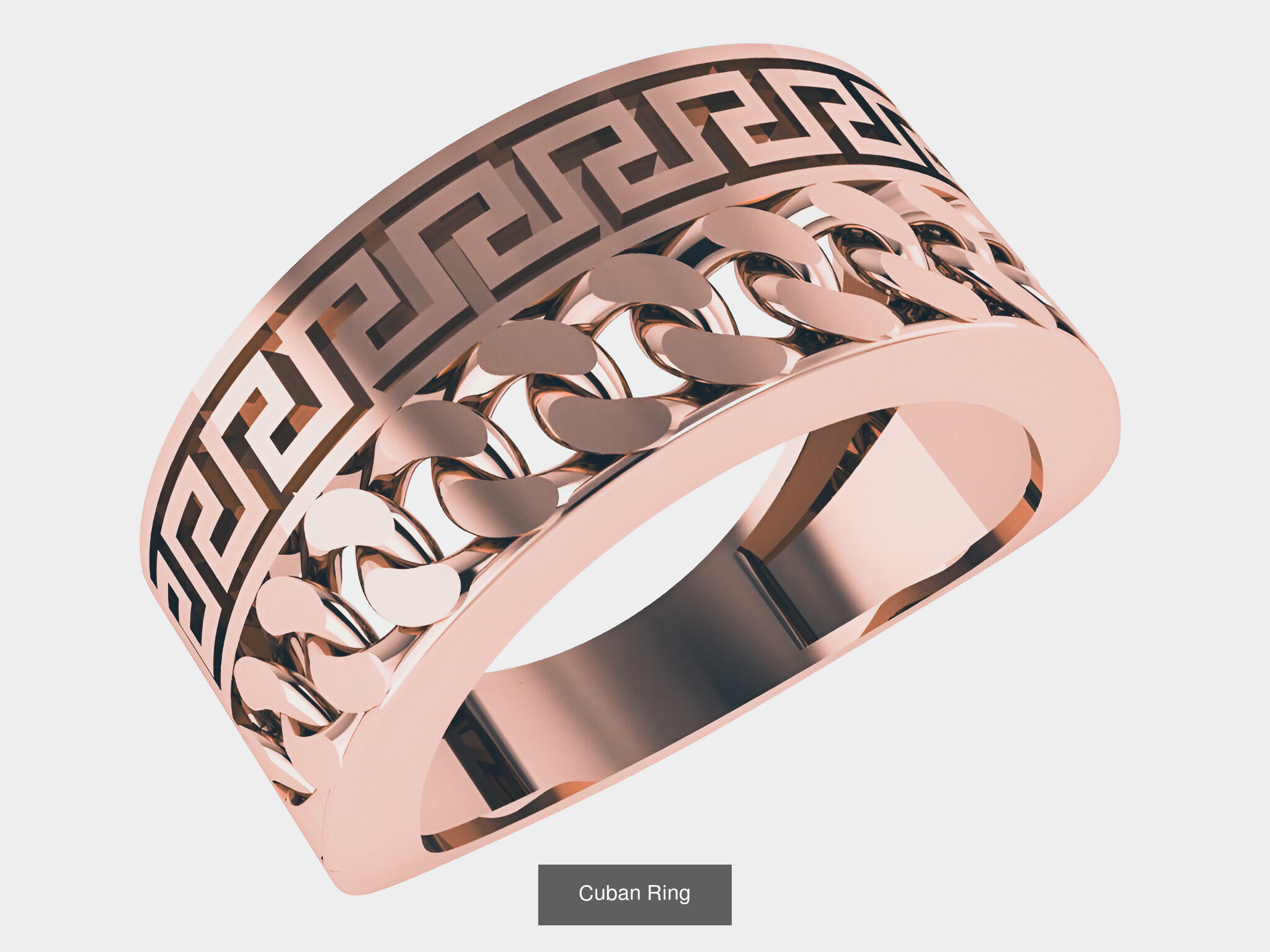 12 Monaco Cuban Chain Plain gold band ring  3D Model Collection_3