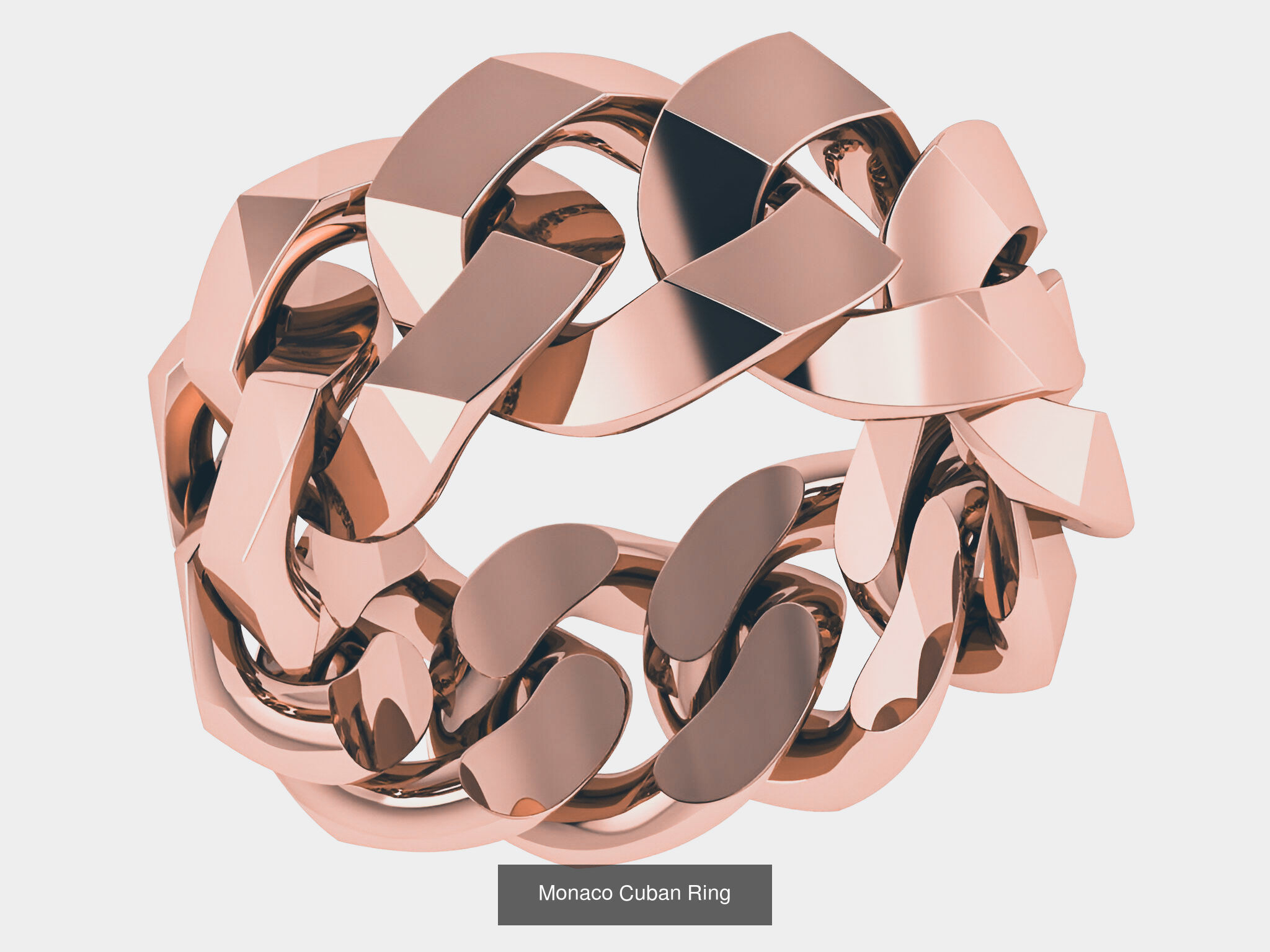 12 Monaco Cuban Chain Plain gold band ring  3D Model Collection_7
