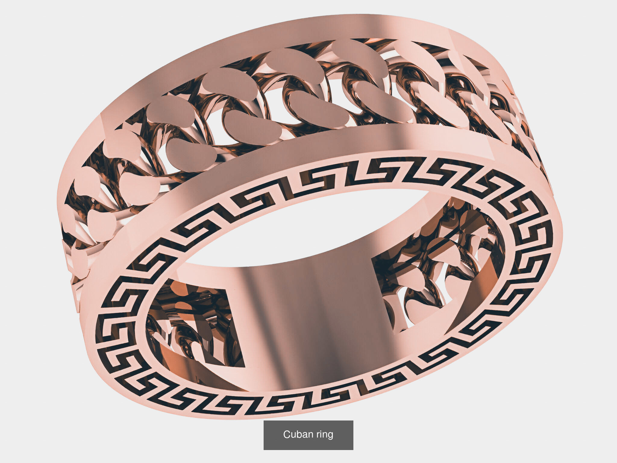 12 Monaco Cuban Chain Plain gold band ring  3D Model Collection_8