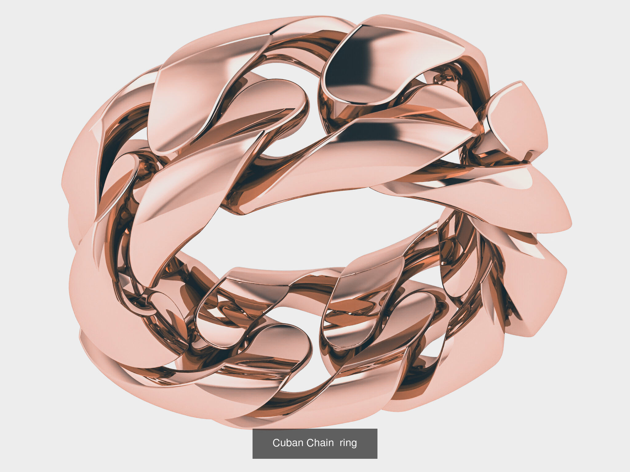 12 Monaco Cuban Chain Plain gold band ring  3D Model Collection_2