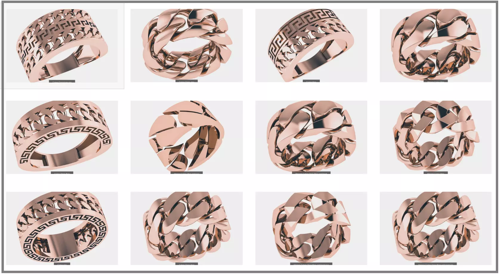 12 Monaco Cuban Chain Plain gold band ring  3D Model Collection_0