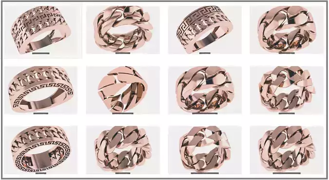 12 Monaco Cuban Chain Plain gold band ring  3D Model Collection
