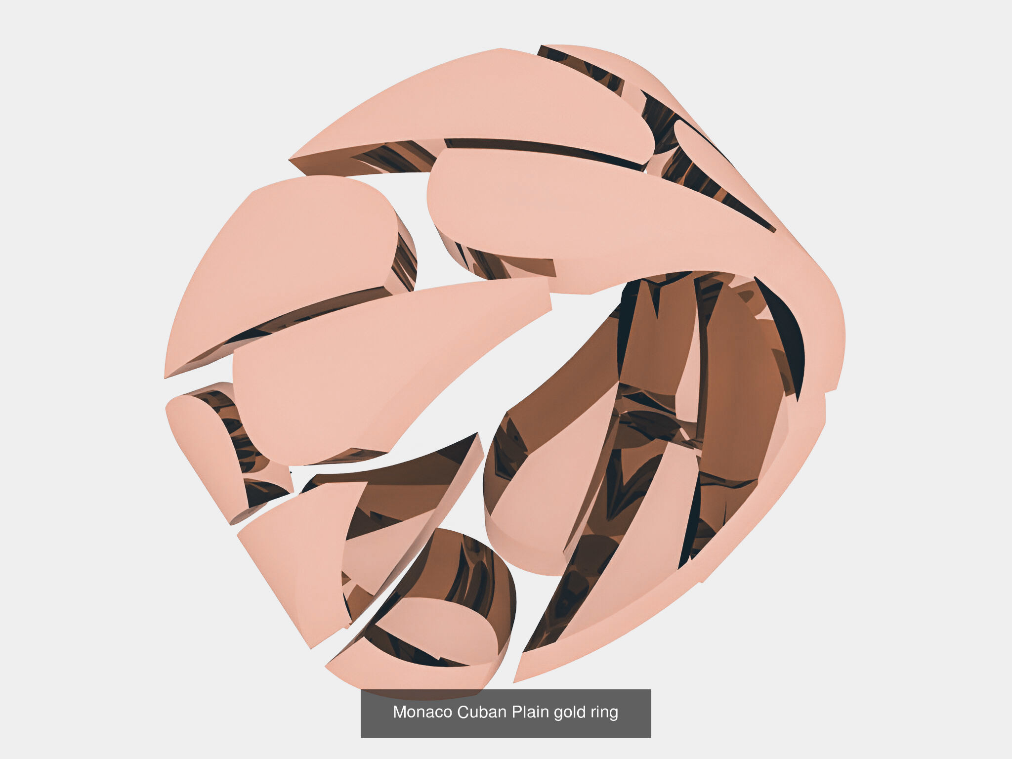 12 Monaco Cuban Chain Plain gold band ring  3D Model Collection_12