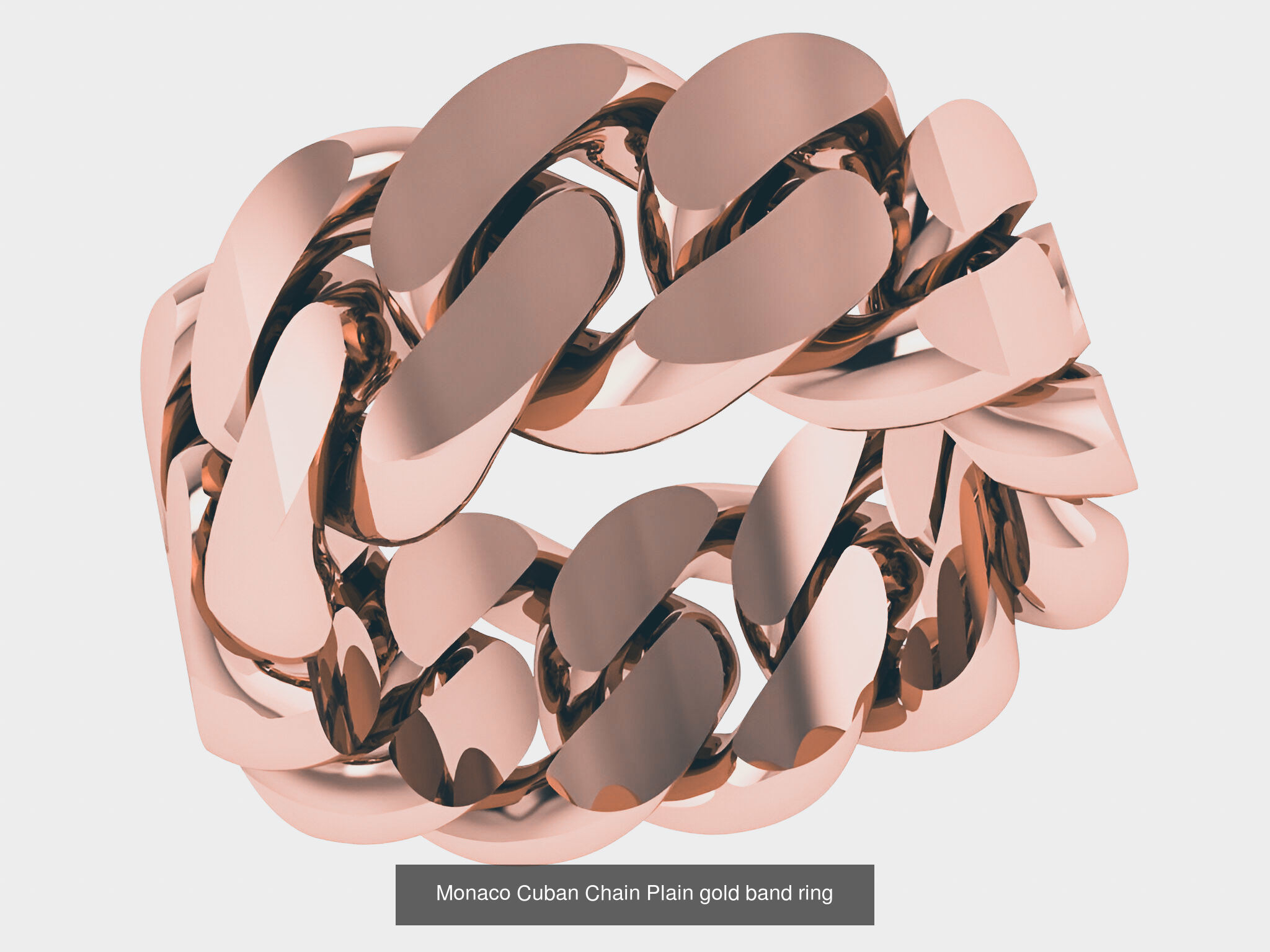 12 Monaco Cuban Chain Plain gold band ring  3D Model Collection_11
