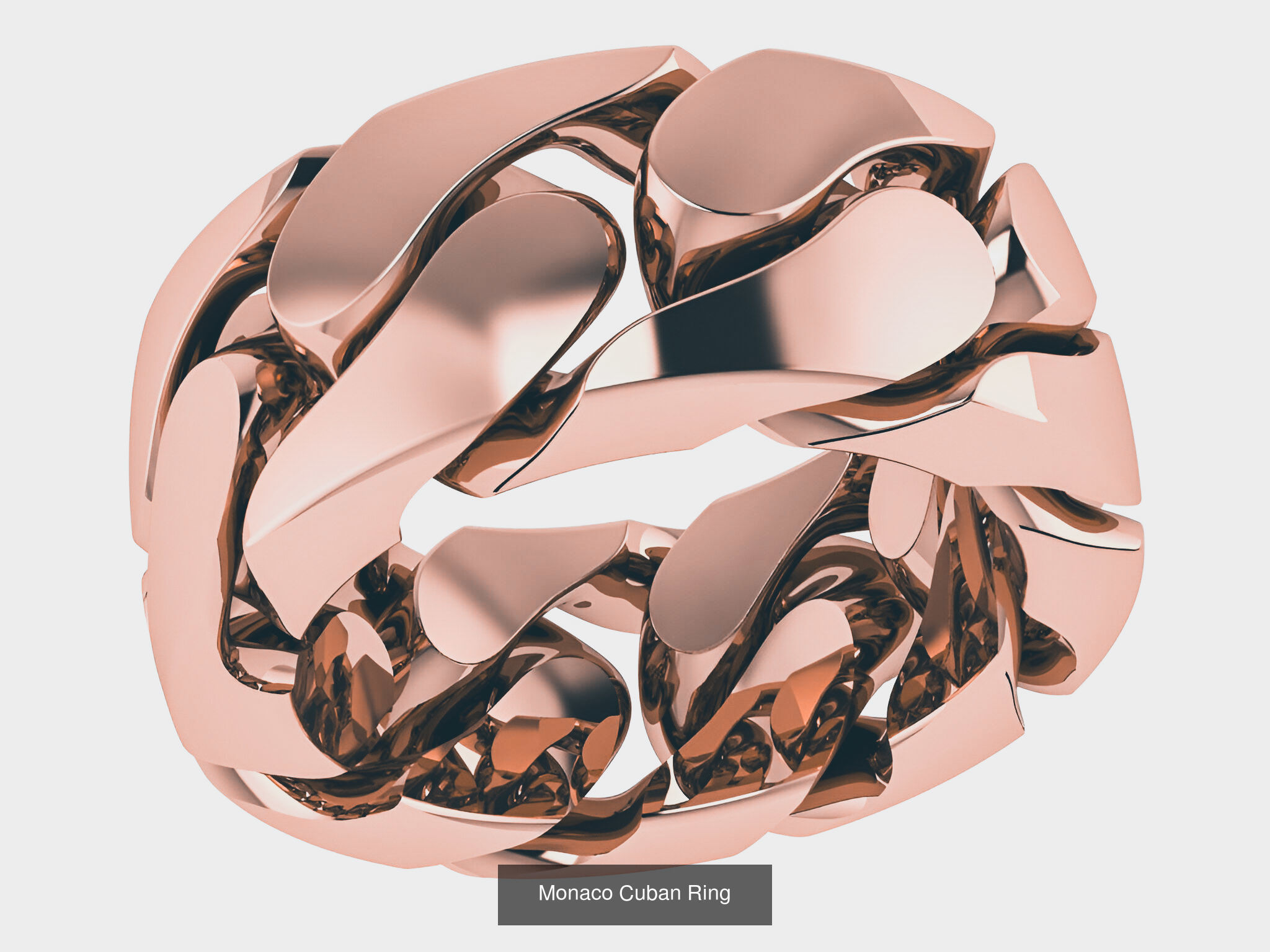 12 Monaco Cuban Chain Plain gold band ring  3D Model Collection_4