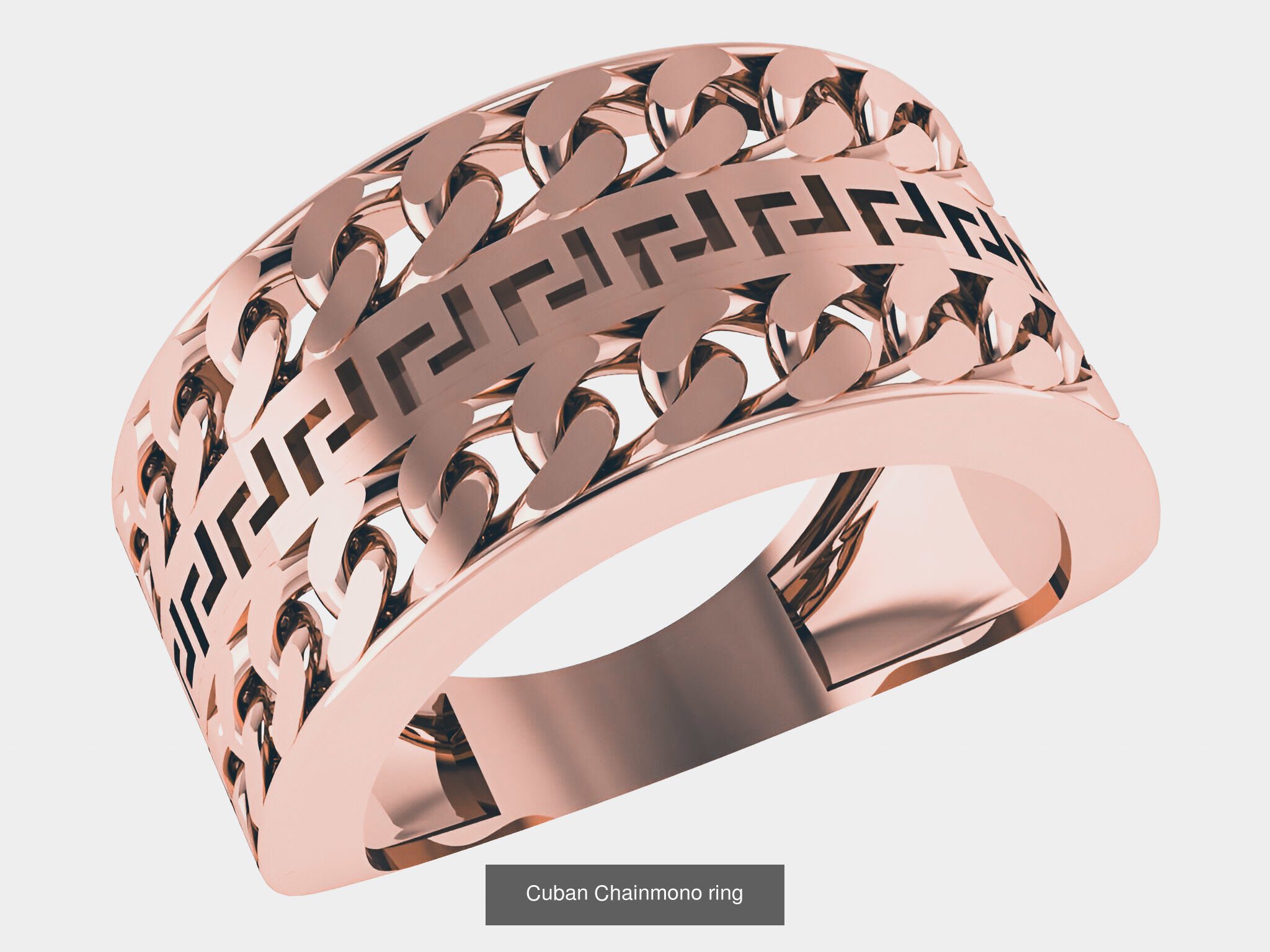 12 Monaco Cuban Chain Plain gold band ring  3D Model Collection_1