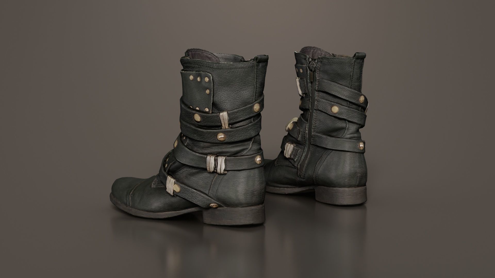 Black Leather Gothic Boot Low-poly 3D model_2