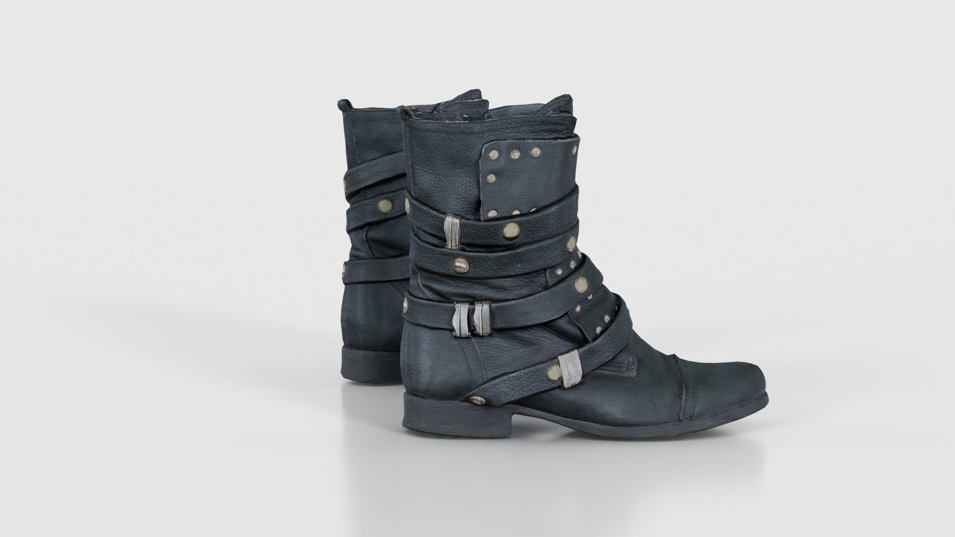 Black Leather Gothic Boot Low-poly 3D model_20