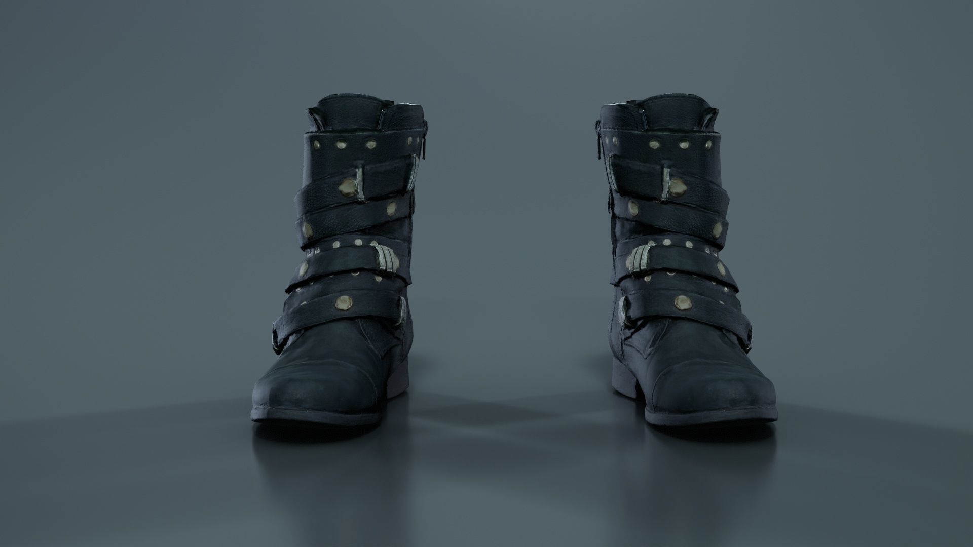 Black Leather Gothic Boot Low-poly 3D model_1