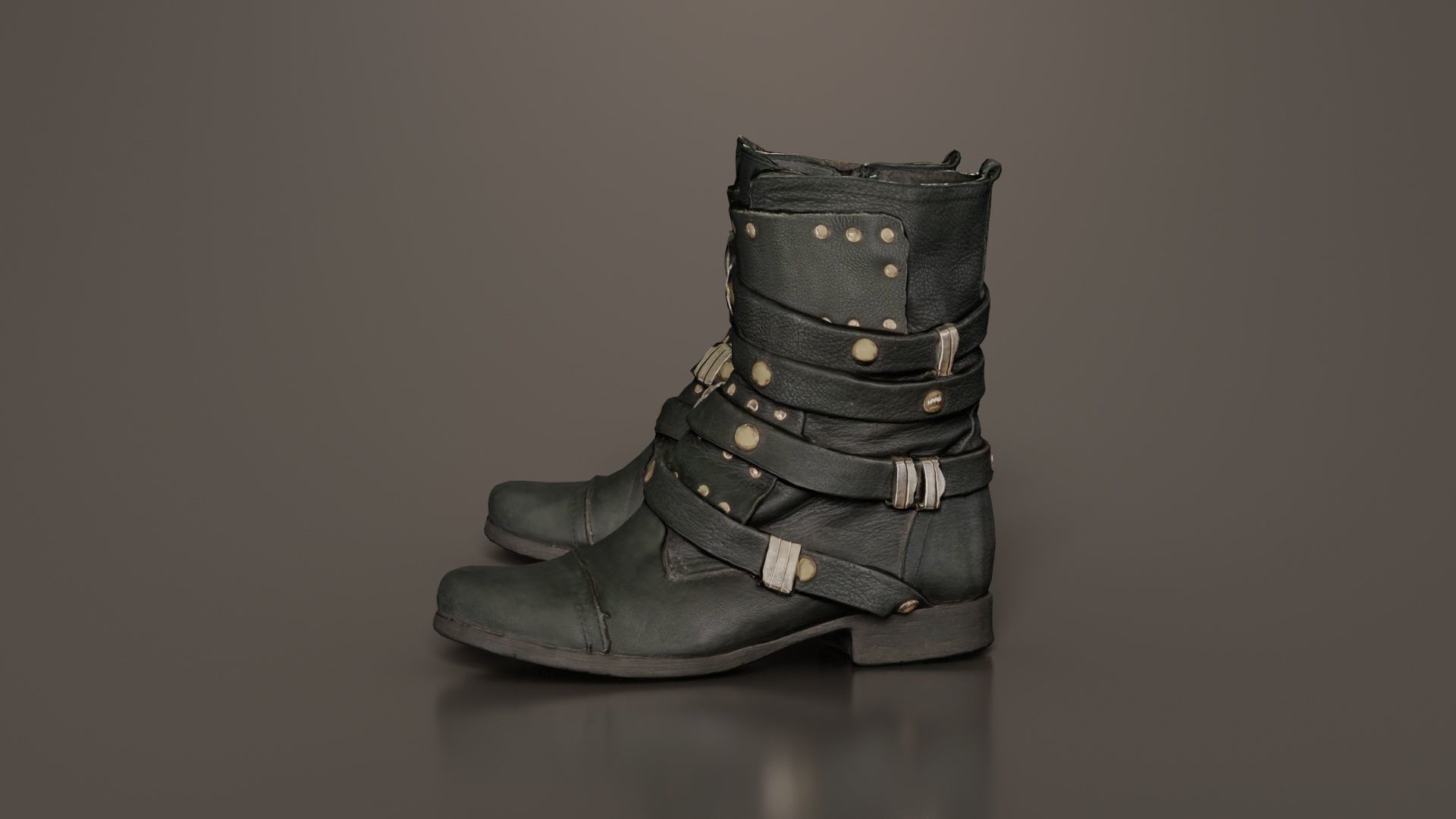 Black Leather Gothic Boot Low-poly 3D model_6