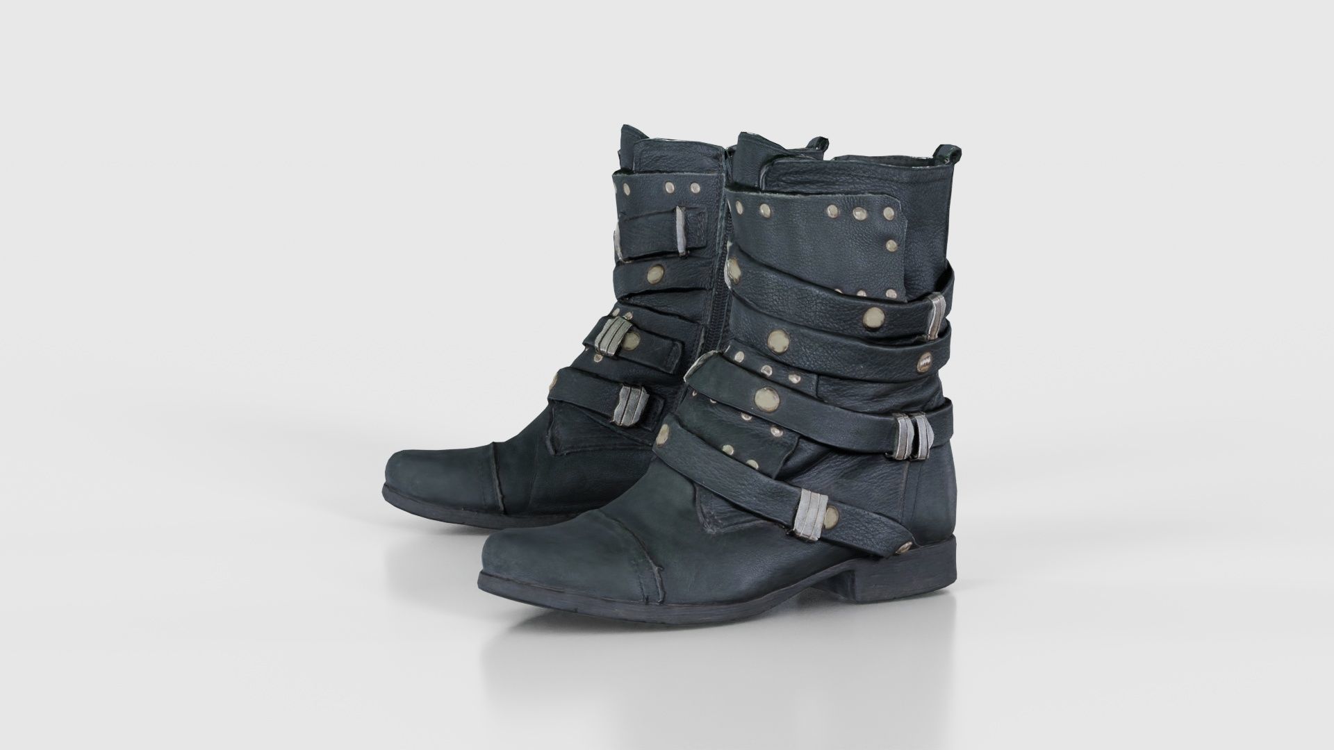 Black Leather Gothic Boot Low-poly 3D model_26