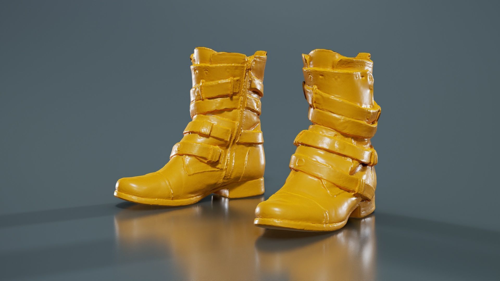 Black Leather Gothic Boot Low-poly 3D model_12