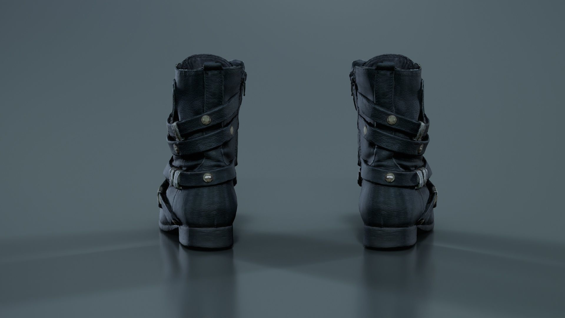 Black Leather Gothic Boot Low-poly 3D model_3