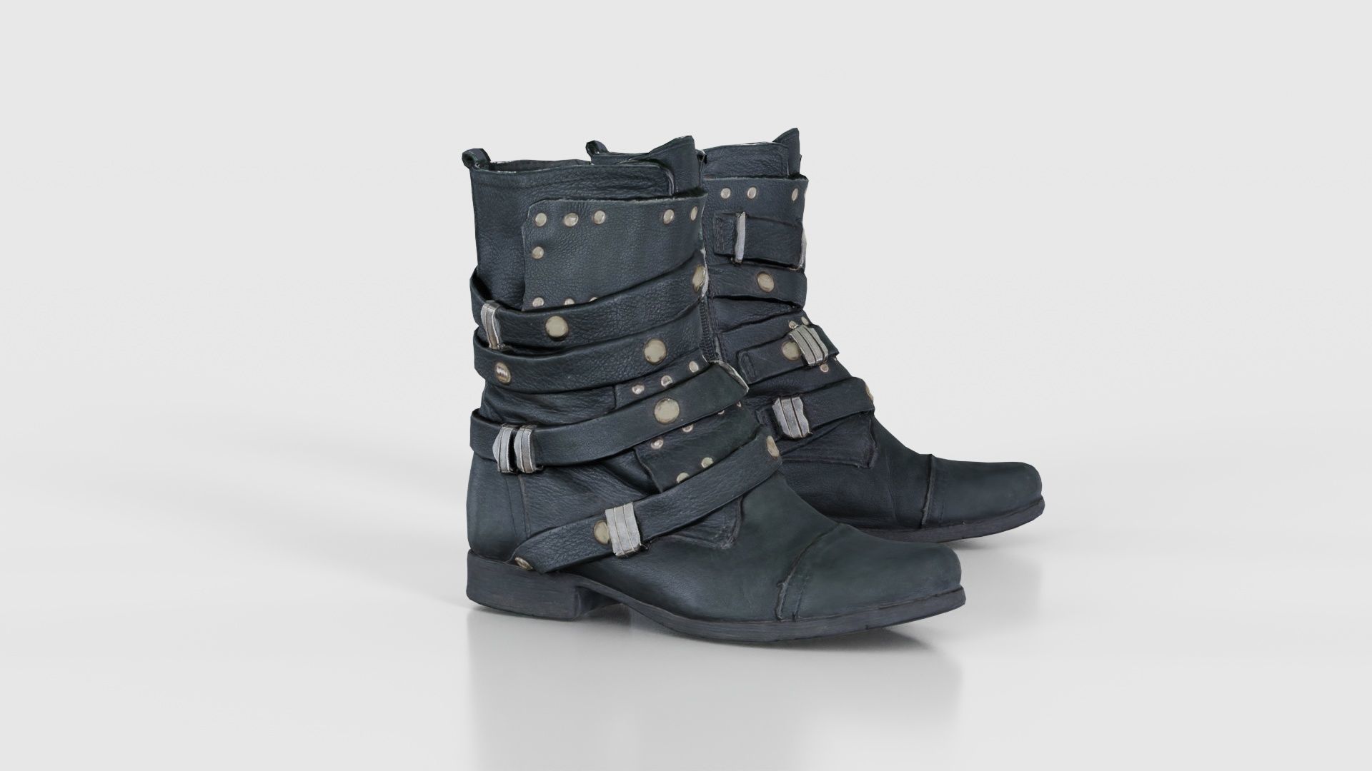 Black Leather Gothic Boot Low-poly 3D model_19