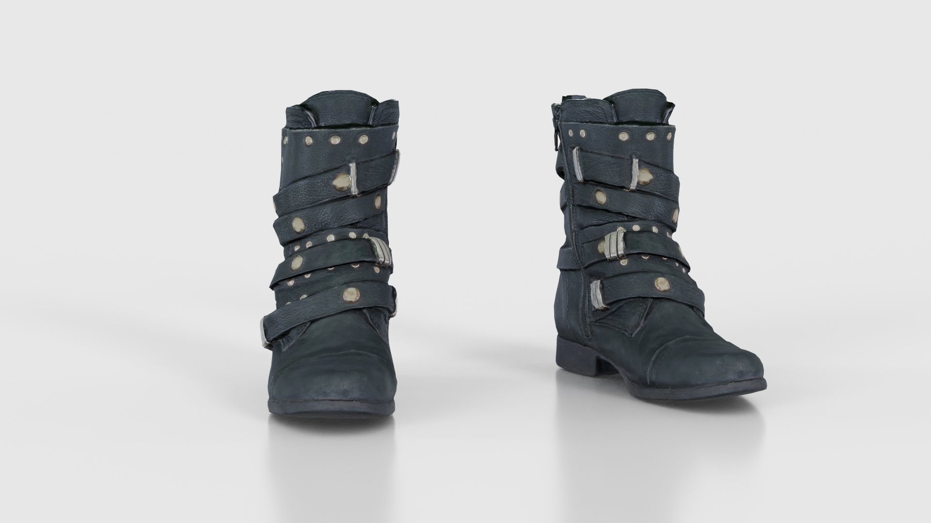 Black Leather Gothic Boot Low-poly 3D model_17