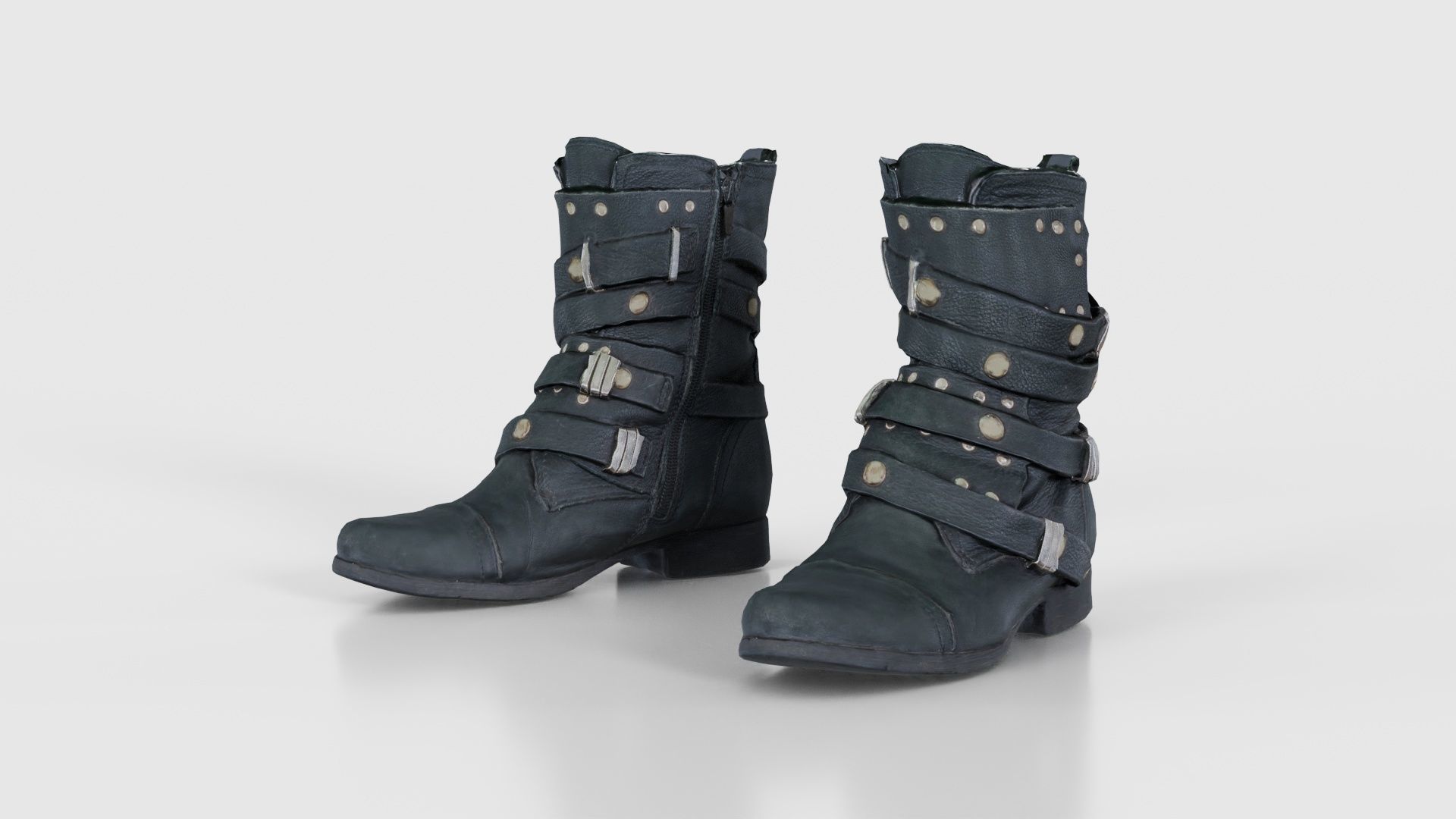 Black Leather Gothic Boot Low-poly 3D model_15