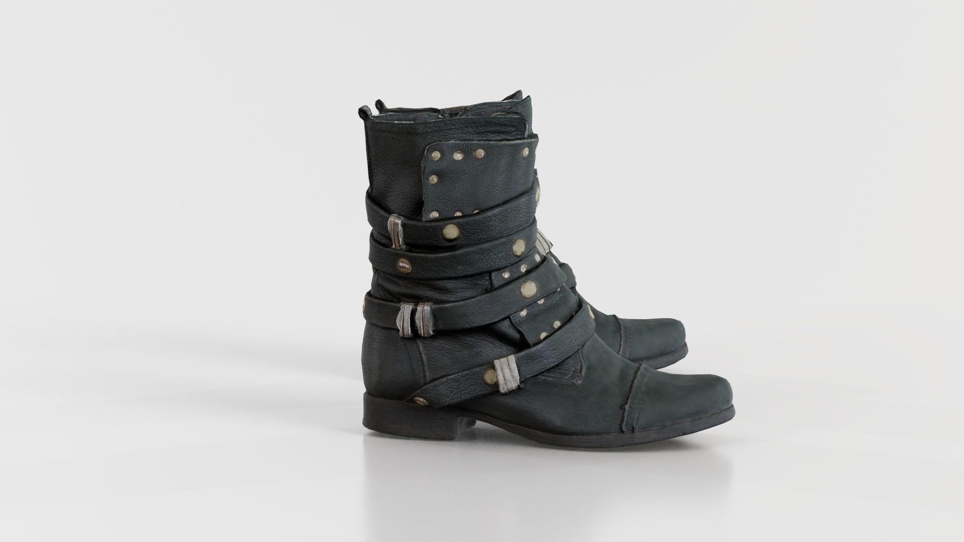 Black Leather Gothic Boot Low-poly 3D model_7