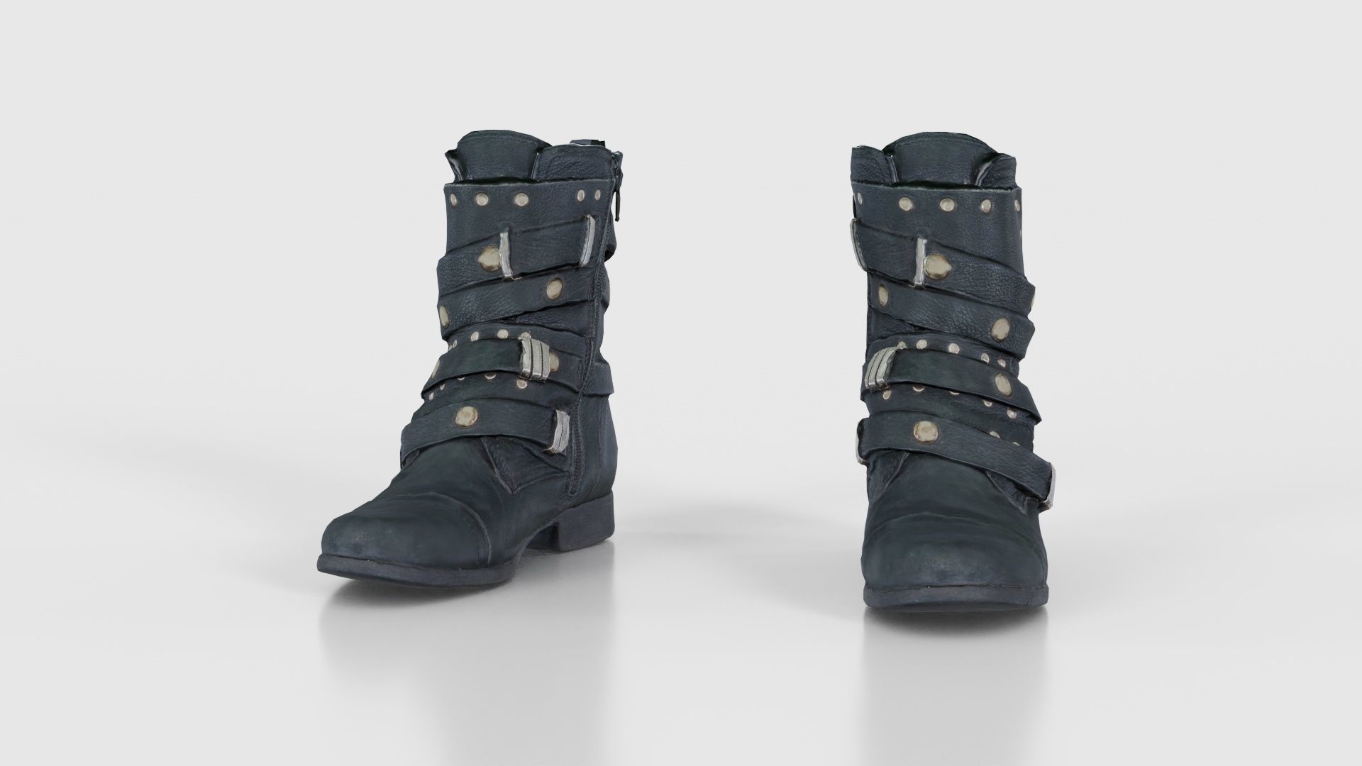 Black Leather Gothic Boot Low-poly 3D model_16