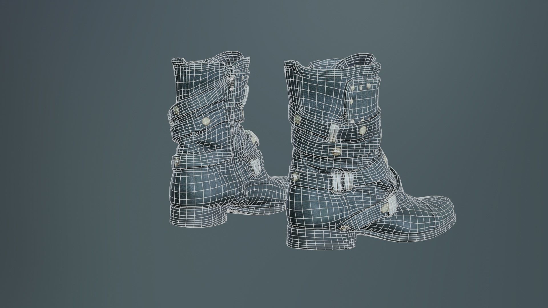 Black Leather Gothic Boot Low-poly 3D model_10