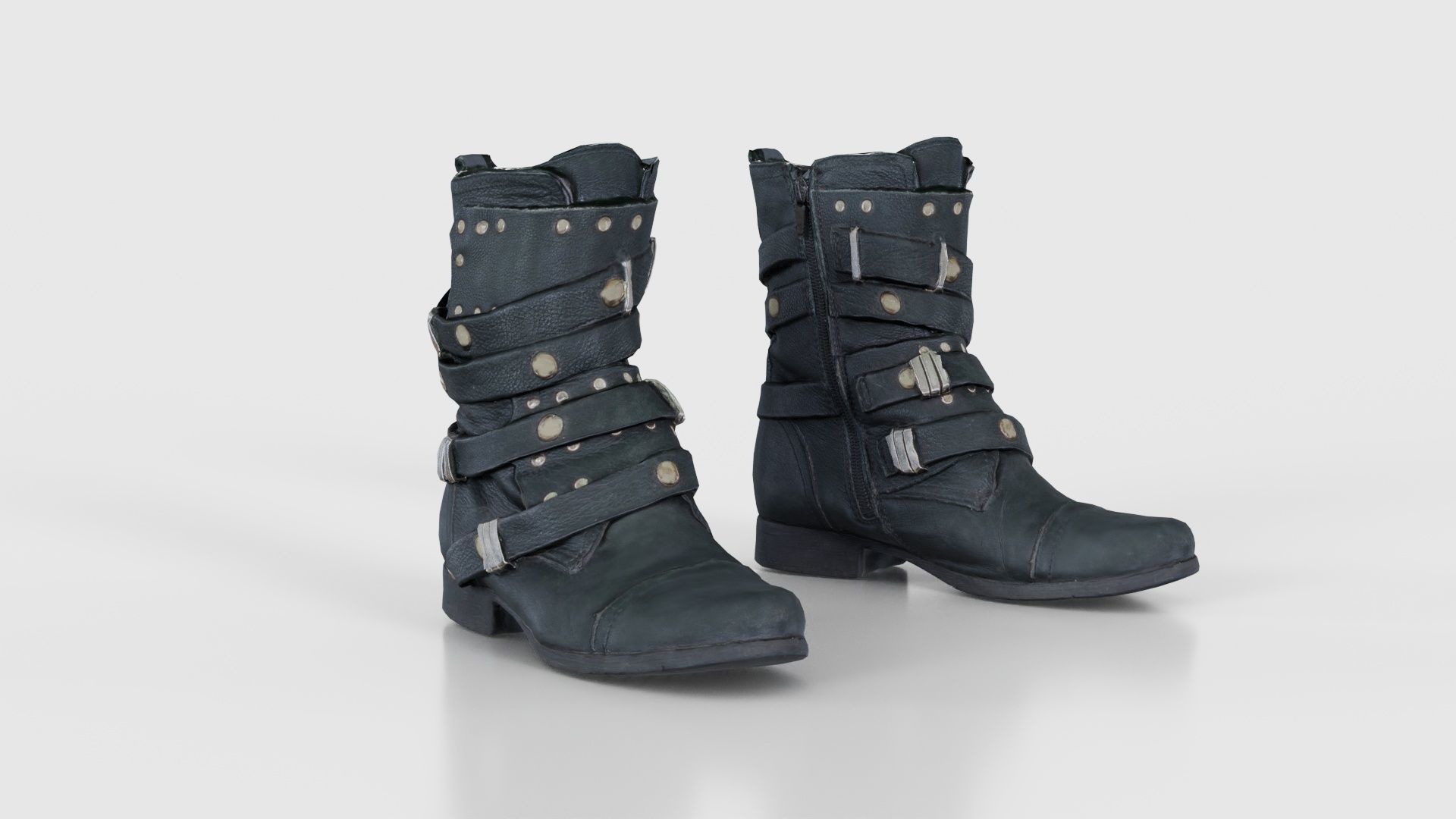 Black Leather Gothic Boot Low-poly 3D model_18