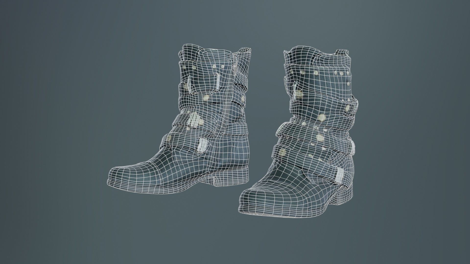 Black Leather Gothic Boot Low-poly 3D model_9