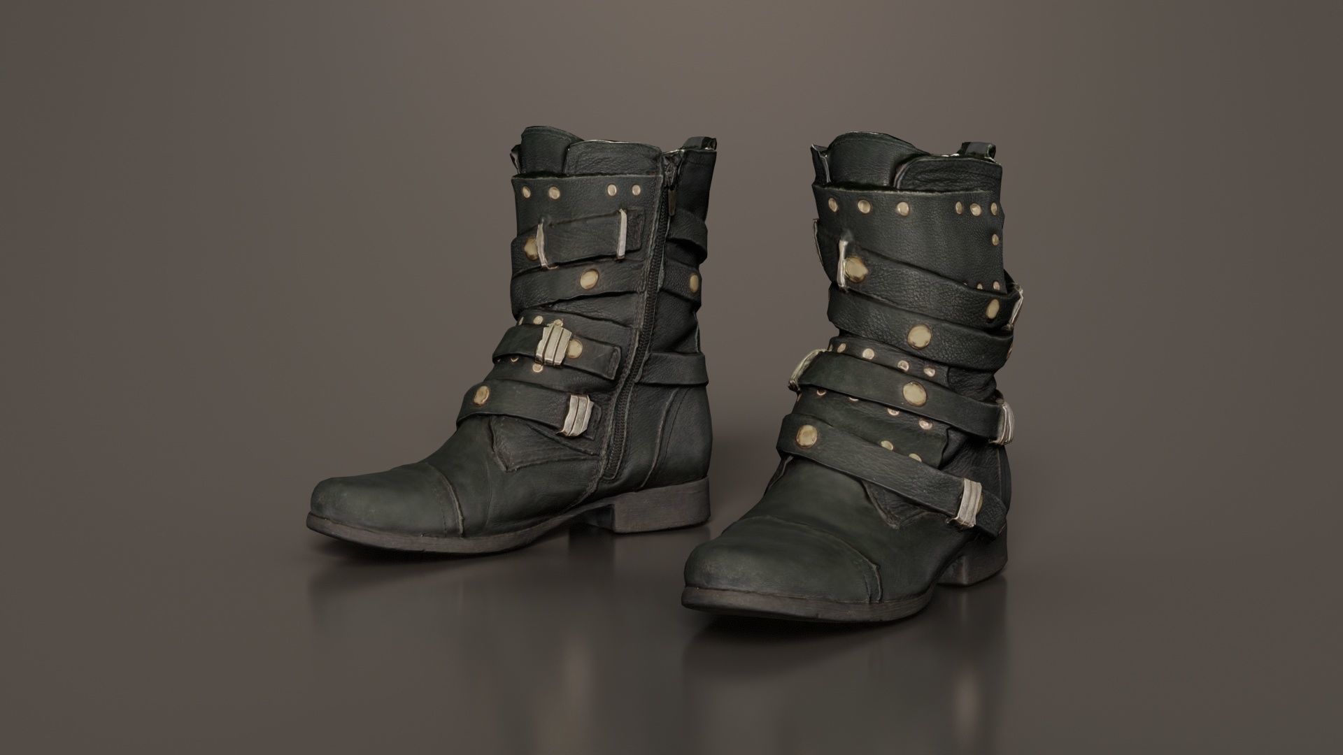 Black Leather Gothic Boot Low-poly 3D model_8