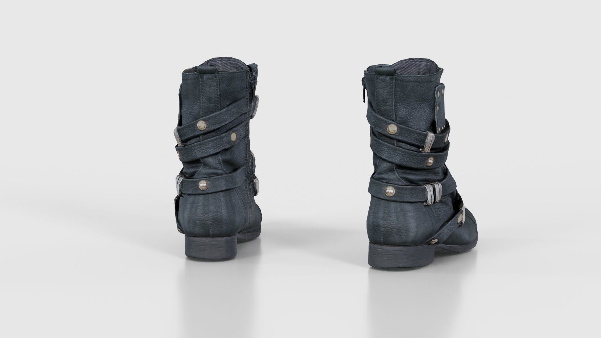 Black Leather Gothic Boot Low-poly 3D model_22