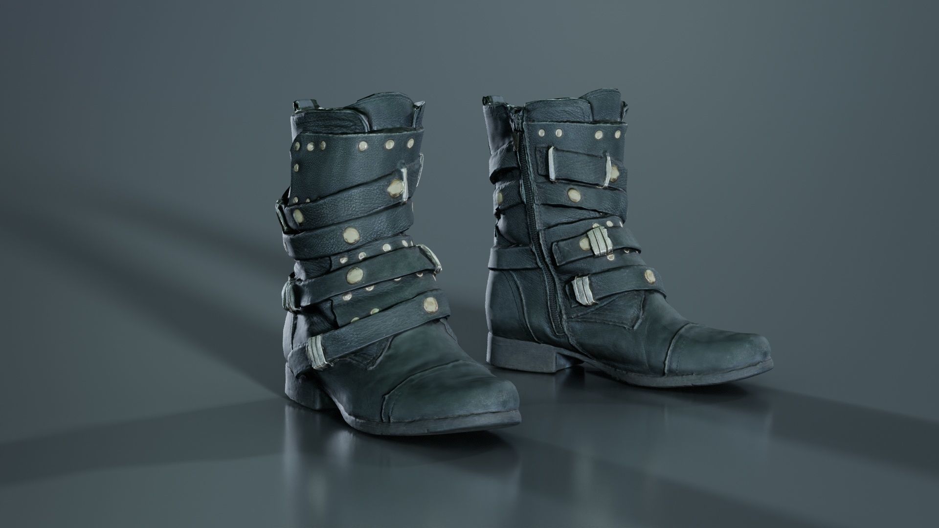 Black Leather Gothic Boot Low-poly 3D model_5