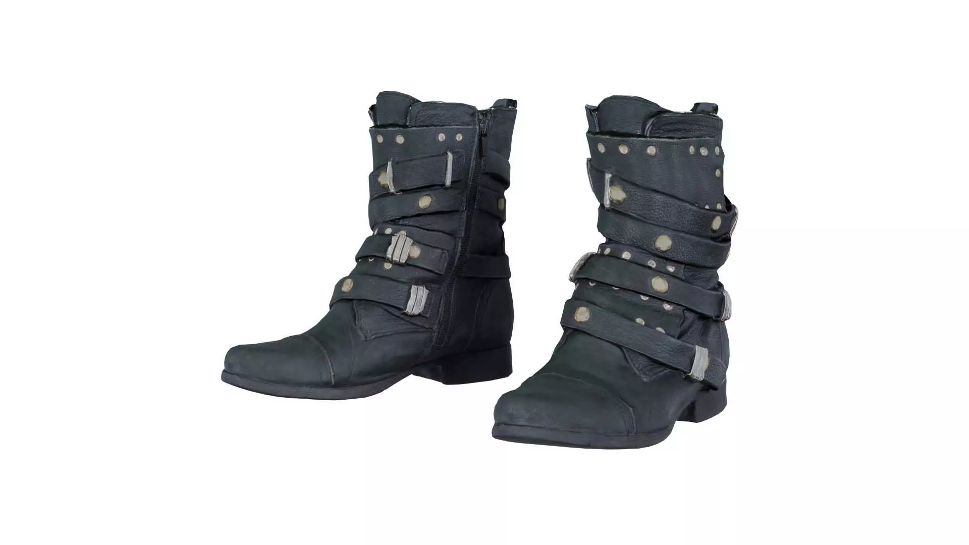 Black Leather Gothic Boot Low-poly 3D model_0