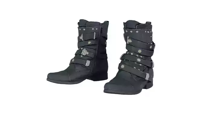 Black Leather Gothic Boot Low-poly 3D model