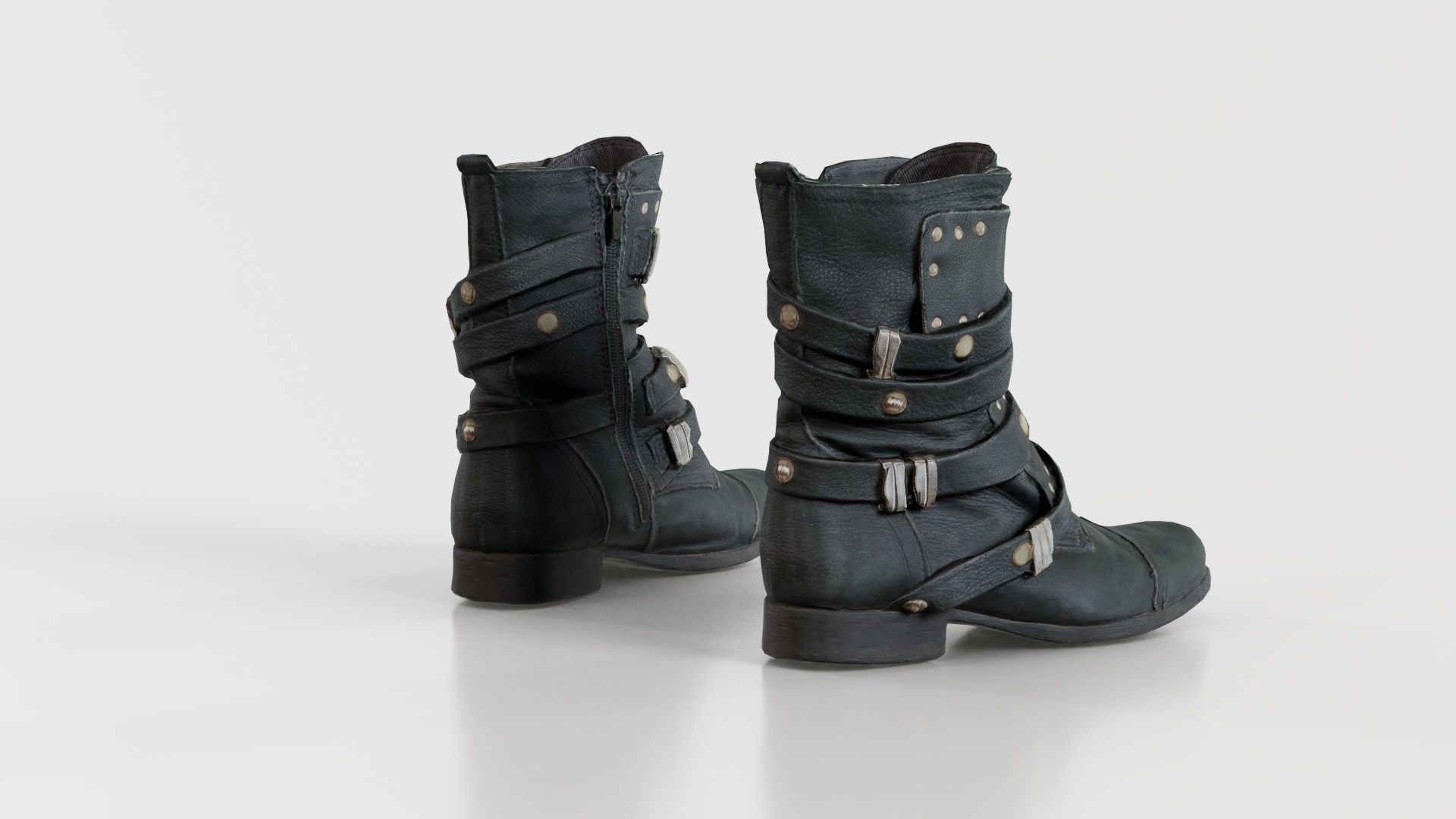 Black Leather Gothic Boot Low-poly 3D model_4