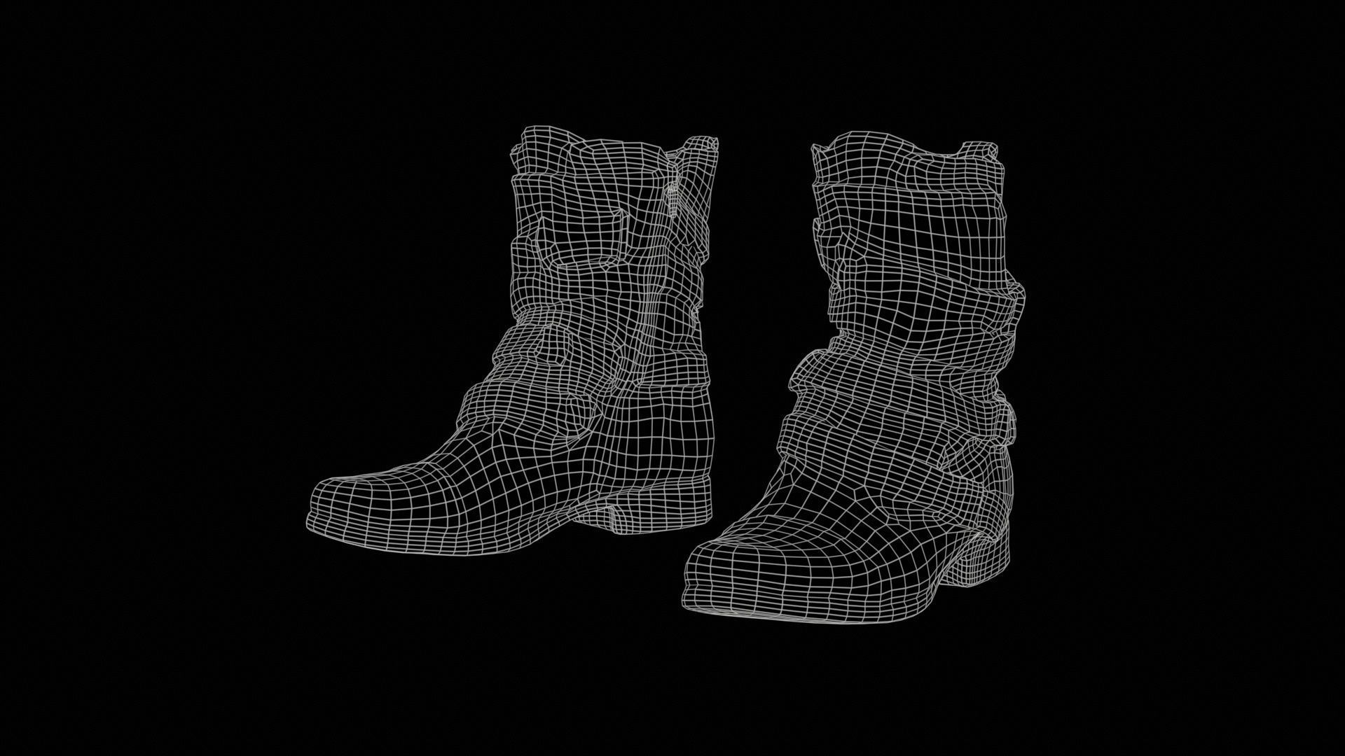 Black Leather Gothic Boot Low-poly 3D model_11